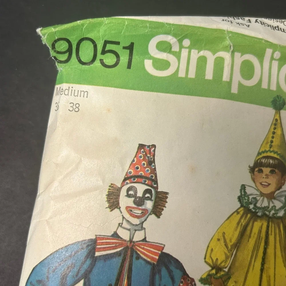 Vintage 70's Simplicity 9051 Clown Costume Pattern Adult Medium Kids Multi-Size
